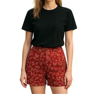 Lauren Ralph Lauren Red Floral Linen Shorts Size 8 Petite